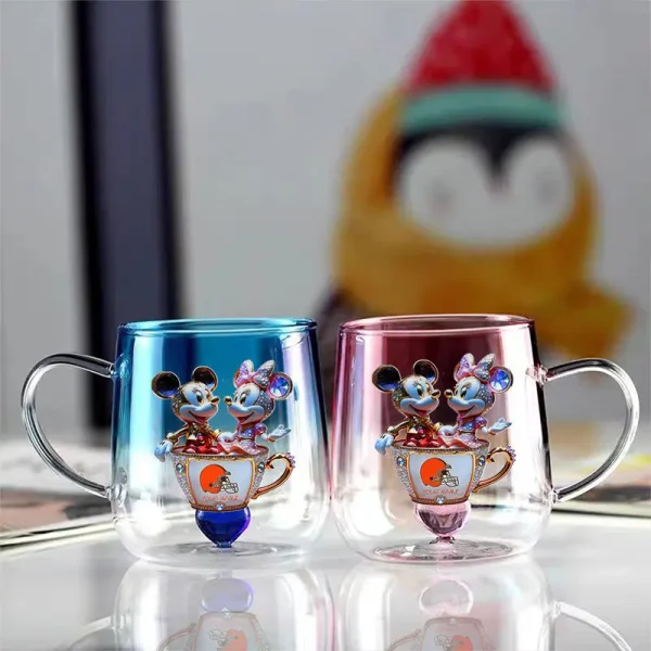Cleveland Browns Football Team US And Cartoon Mouse Couple Glass Mug Best Gift For Fan SPTCCTM058 - Image 5
