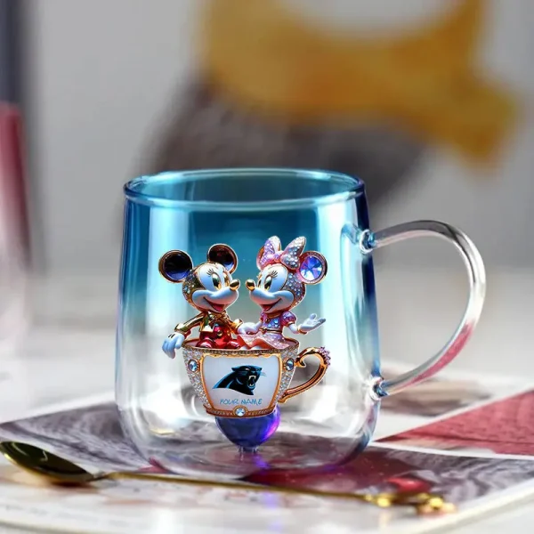 Carolina Panthers Football Team US And Cartoon Mouse Couple Glass Mug Best Gift For Fan SPTCCTM059 - Image 5