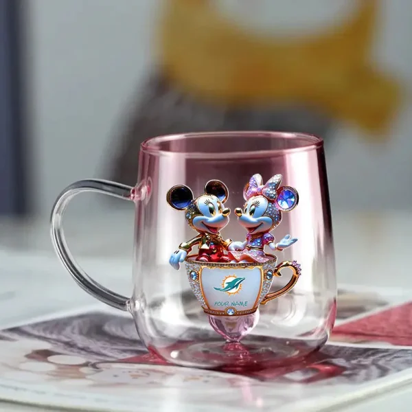 Miami Dolphins Football Team US And Cartoon Mouse Couple Glass Mug Best Gift For Fan SPTCCTM060 - Image 3