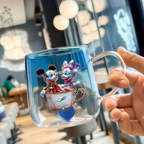 Miami Dolphins Football Team US And Cartoon Mouse Couple Glass Mug Best Gift For Fan SPTCCTM060 - Image 2