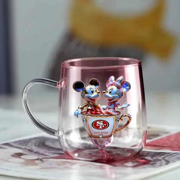 San Francisco 49ers Football Team US And Cartoon Mouse Couple Glass Mug Best Gift For Fan SPTCCTM063 - Image 2