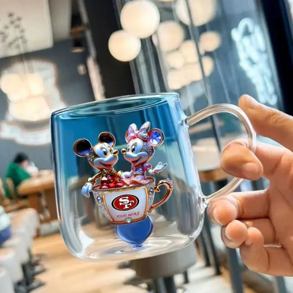 San Francisco 49ers Football Team US And Cartoon Mouse Couple Glass Mug Best Gift For Fan SPTCCTM063 - Image 4