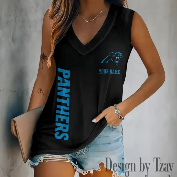 Carolina Panthers V-neck Women’s Vest T-shirt SPTVNECKWVTS005 - Image 4