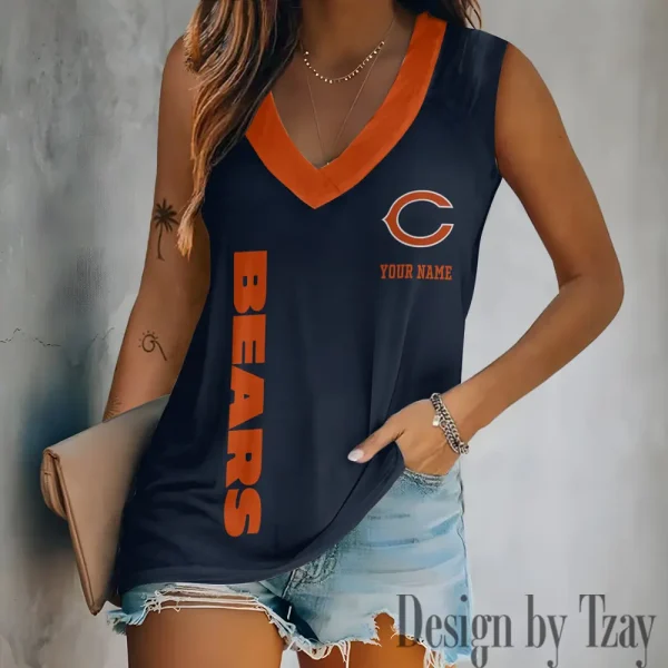 Chicago Bears V-neck Women’s Vest T-shirt SPTVNECKWVTS006 - Image 2