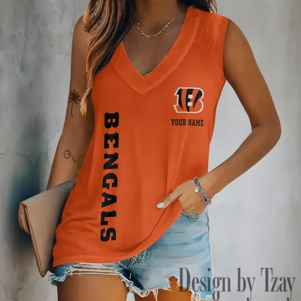 Cincinnati Bengals V-neck Women’s Vest T-shirt SPTVNECKWVTS007 - Image 2