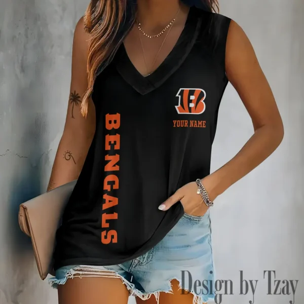 Cincinnati Bengals V-neck Women’s Vest T-shirt SPTVNECKWVTS007 - Image 3