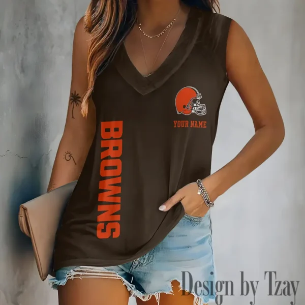 Cleveland Browns V-neck Women’s Vest T-shirt SPTVNECKWVTS008 - Image 3