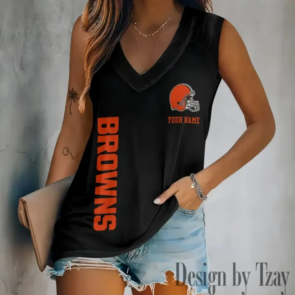Cleveland Browns V-neck Women’s Vest T-shirt SPTVNECKWVTS008 - Image 4