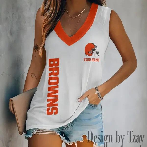 Cleveland Browns V-neck Women’s Vest T-shirt SPTVNECKWVTS008 - Image 5