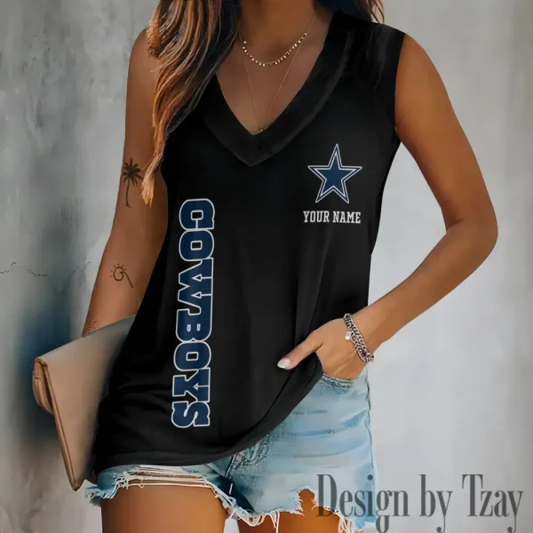 Dallas Cowboys V-neck Women’s Vest T-shirt SPTVNECKWVTS009 - Image 2
