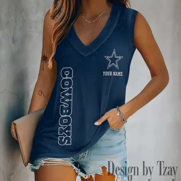 Dallas Cowboys V-neck Women’s Vest T-shirt SPTVNECKWVTS009 - Image 3