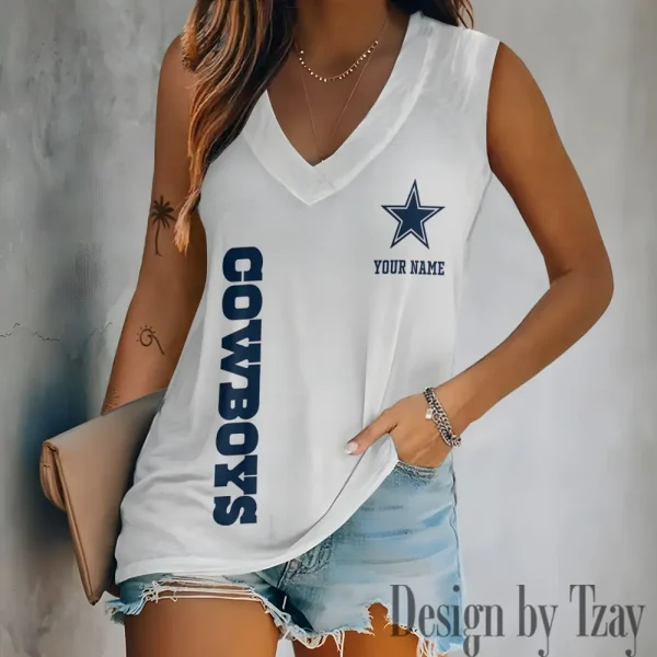 Dallas Cowboys V-neck Women’s Vest T-shirt SPTVNECKWVTS009