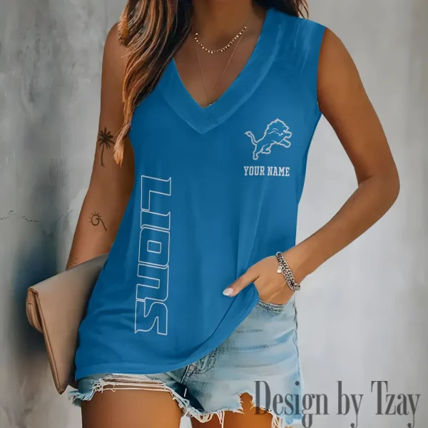 Detroit Lions V-neck Women’s Vest T-shirt SPTVNECKWVTS011 - Image 2