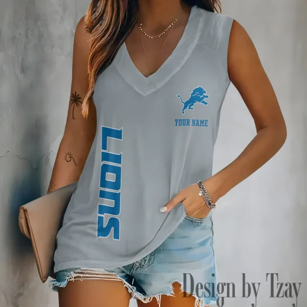 Detroit Lions V-neck Women’s Vest T-shirt SPTVNECKWVTS011 - Image 4