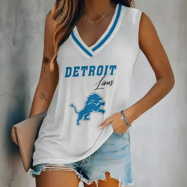 Detroit Lions V-neck Women’s Vest T-shirt SPTVNECKWVTS077