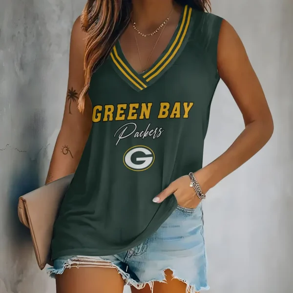 Green Bay Packers V-neck Women’s Vest T-shirt SPTVNECKWVTS078