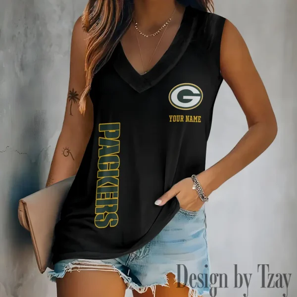 Green Bay Packers V-neck Women’s Vest T-shirt SPTVNECKWVTS012 - Image 2