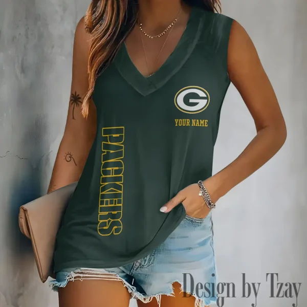 Green Bay Packers V-neck Women’s Vest T-shirt SPTVNECKWVTS012 - Image 3