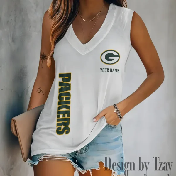 Green Bay Packers V-neck Women’s Vest T-shirt SPTVNECKWVTS012