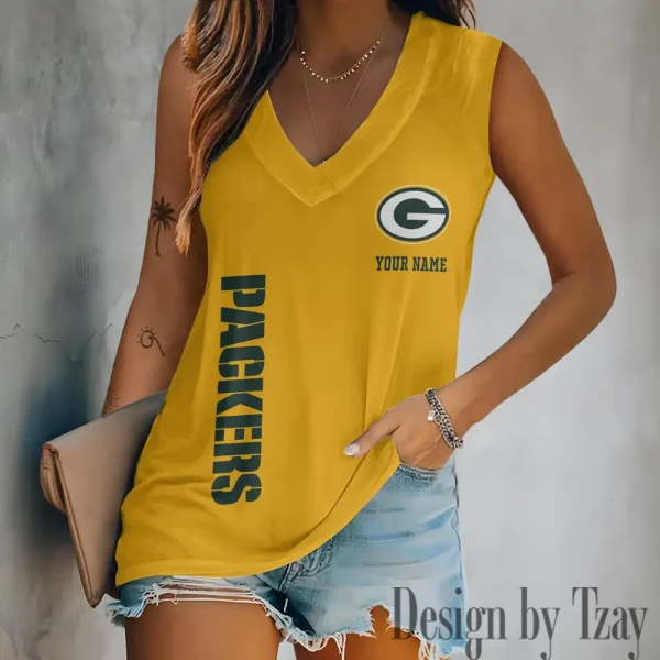 Green Bay Packers V-neck Women’s Vest T-shirt SPTVNECKWVTS012 - Image 4