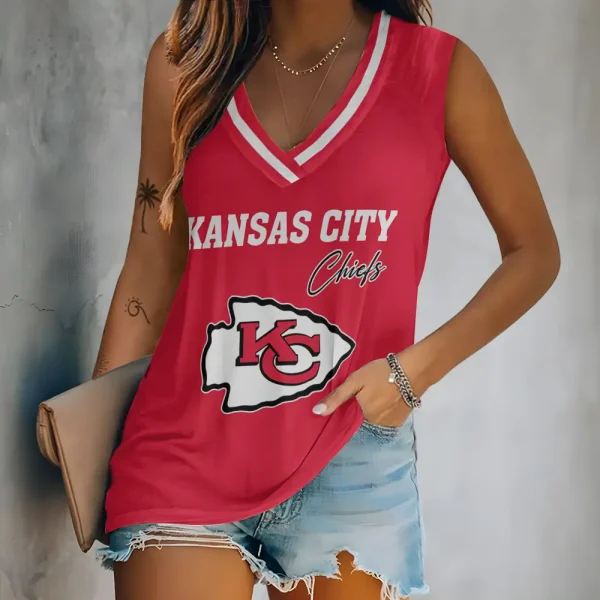 Kansas City Chiefs V-neck Women’s Vest T-shirt SPTVNECKWVTS082