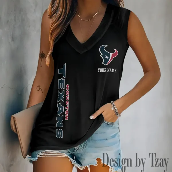 Houston Texans V-neck Women’s Vest T-shirt SPTVNECKWVTS013 - Image 3