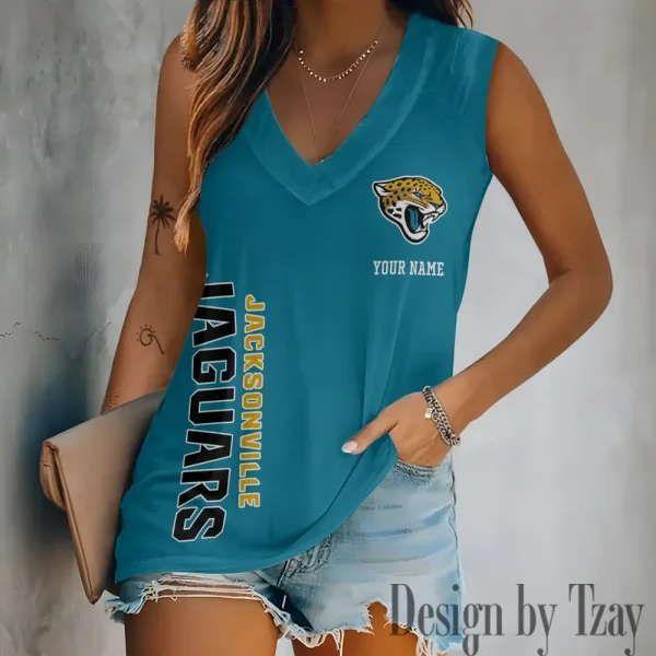 Jacksonville Jaguars V-neck Women’s Vest T-shirt SPTVNECKWVTS015 - Image 2