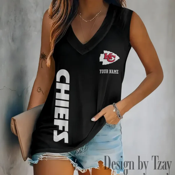 Kansas City Chiefs V-neck Women’s Vest T-shirt SPTVNECKWVTS016 - Image 2