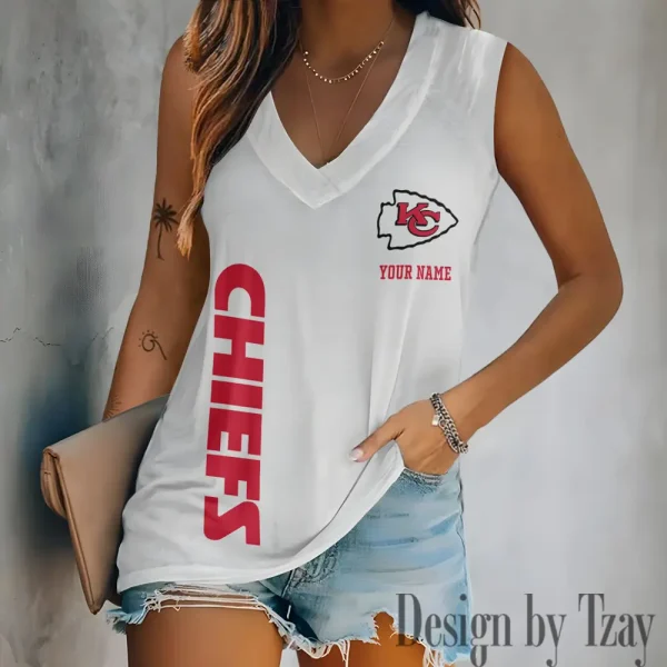 Kansas City Chiefs V-neck Women’s Vest T-shirt SPTVNECKWVTS016