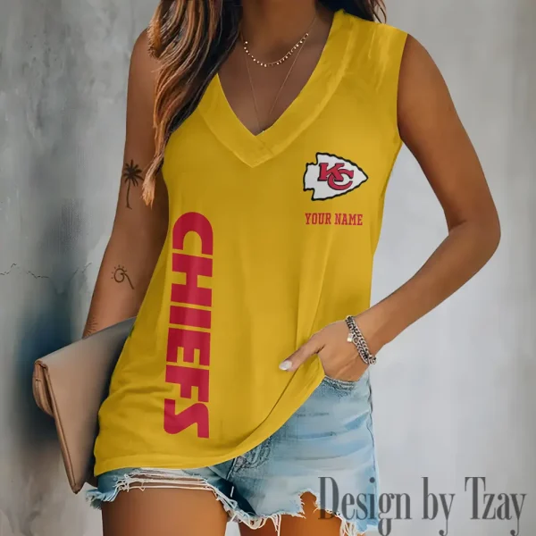 Kansas City Chiefs V-neck Women’s Vest T-shirt SPTVNECKWVTS016 - Image 4