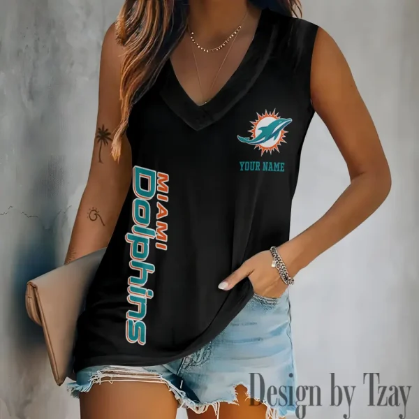 Miami Dolphins V-neck Women’s Vest T-shirt SPTVNECKWVTS020 - Image 3