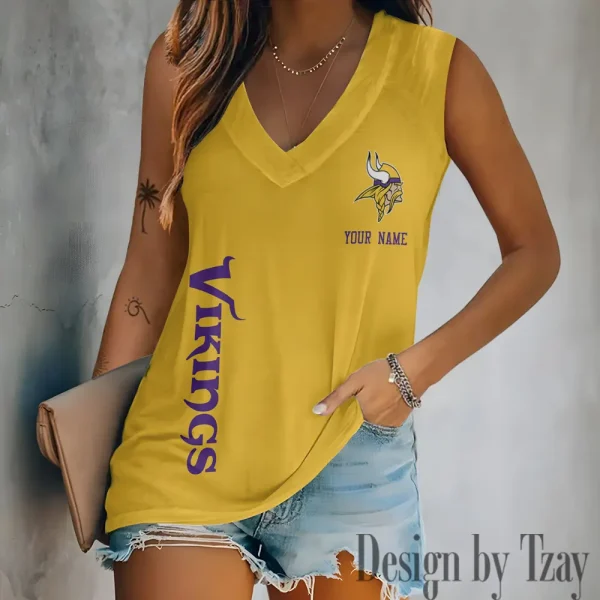 Minnesota Vikings V-neck Women’s Vest T-shirt SPTVNECKWVTS021 - Image 3