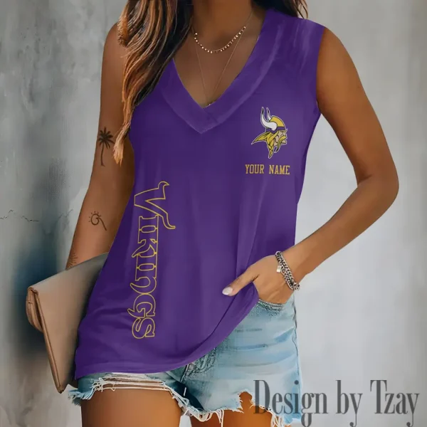 Minnesota Vikings V-neck Women’s Vest T-shirt SPTVNECKWVTS021 - Image 4