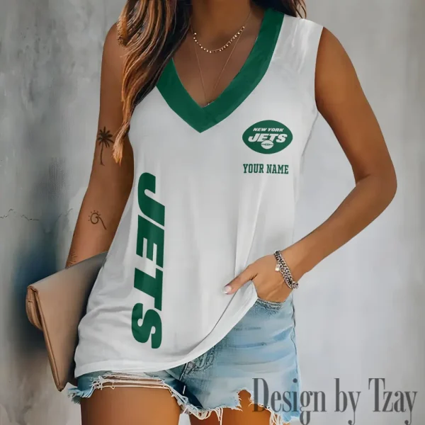 New York Jets V-neck Women’s Vest T-shirt SPTVNECKWVTS025 - Image 4