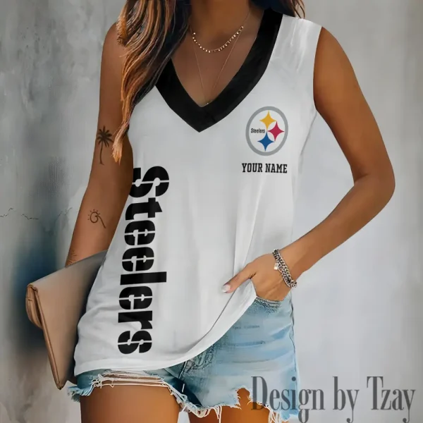 Pittsburgh Steelers V-neck Women’s Vest T-shirt SPTVNECKWVTS027 - Image 2