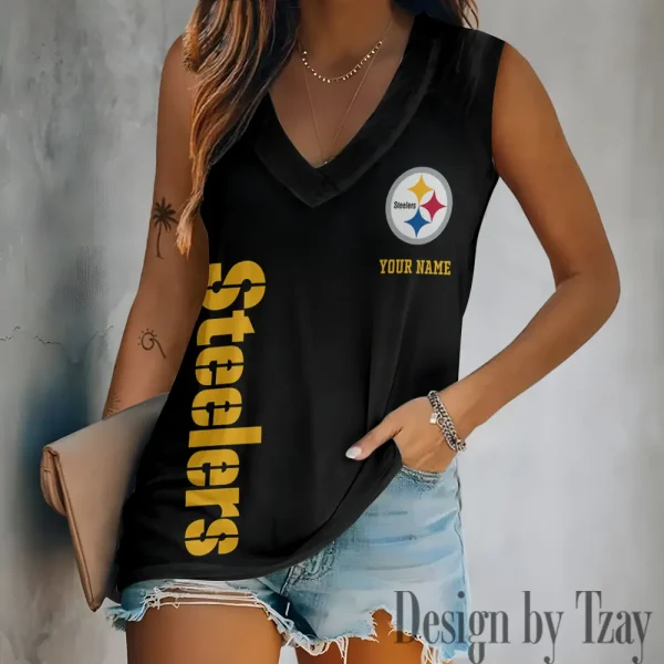 Pittsburgh Steelers V-neck Women’s Vest T-shirt SPTVNECKWVTS027 - Image 3