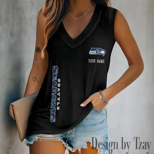 Seattle Seahawks V-neck Women’s Vest T-shirt SPTVNECKWVTS029 - Image 2