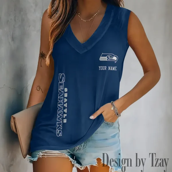 Seattle Seahawks V-neck Women’s Vest T-shirt SPTVNECKWVTS029 - Image 4