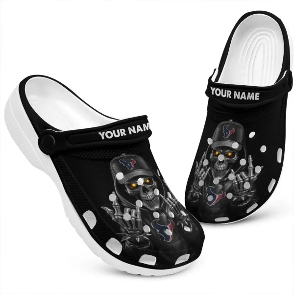 Houston Texans Football Team US Skull Art Clogs Shoes Custom Name Gift For Fan BGCR432 - Image 2