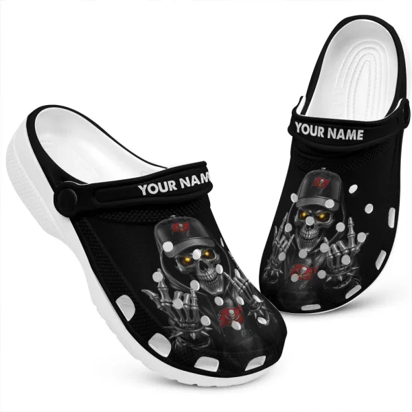 Tampa Bay Buccaneers Football Team US Skull Art Clogs Shoes Custom Name Gift For Fan BGCR434 - Image 2