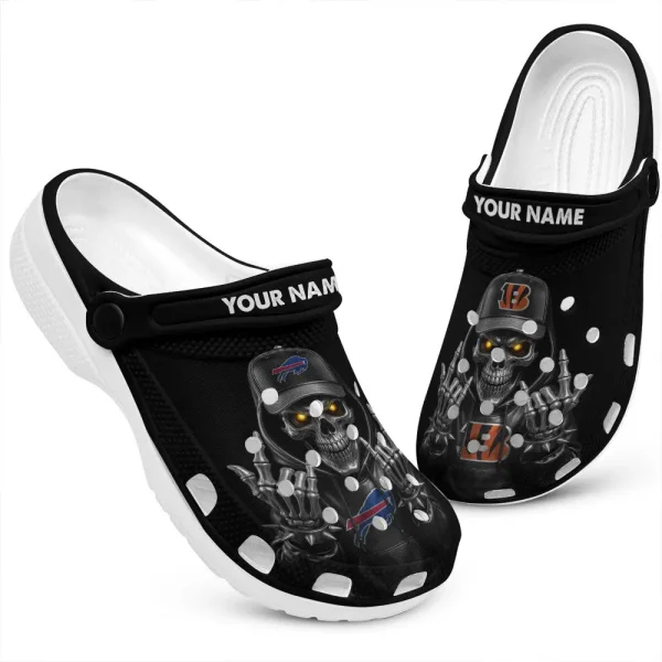 Cincinnati Bengals Football Team US Skull Art Clogs Shoes Custom Name Gift For Fan BGCR435 - Image 2