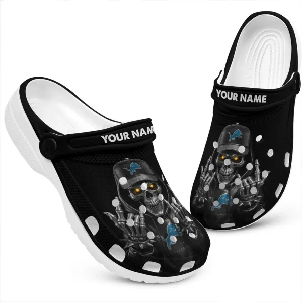 Detroit Lions Football Team US Skull Art Clogs Shoes Custom Name Gift For Fan BGCR436 - Image 2