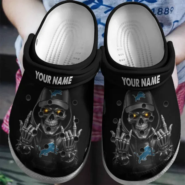 Detroit Lions Football Team US Skull Art Clogs Shoes Custom Name Gift For Fan BGCR436