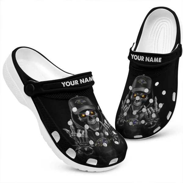 Baltimore Ravens Football Team US Skull Art Clogs Shoes Custom Name Gift For Fan BGCR437 - Image 2