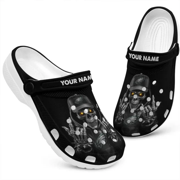 Philadelphia Eagles Football Team US Skull Art Clogs Shoes Custom Name Gift For Fan BGCR438 - Image 2
