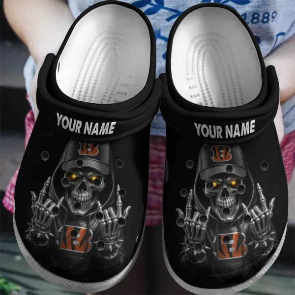 Cincinnati Bengals Football Team US Skull Art Clogs Shoes Custom Name Gift For Fan BGCR439