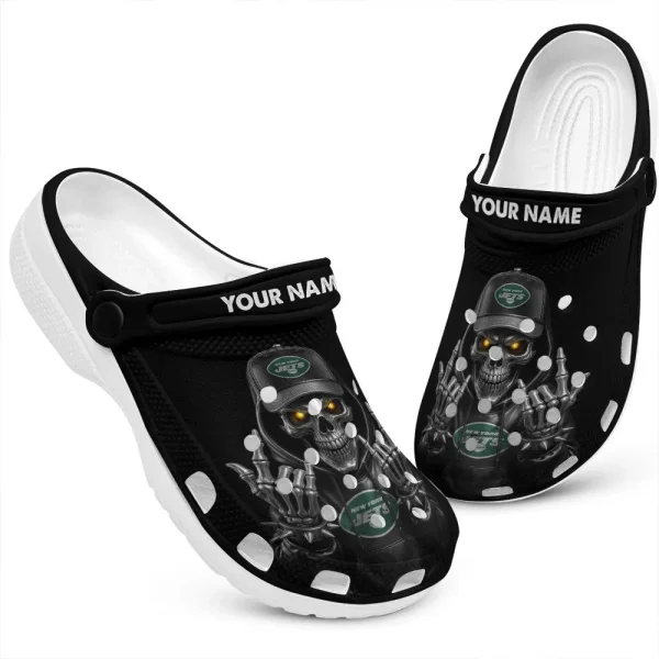 New York Jets Football Team US Skull Art Clogs Shoes Custom Name Gift For Fan BGCR442 - Image 2
