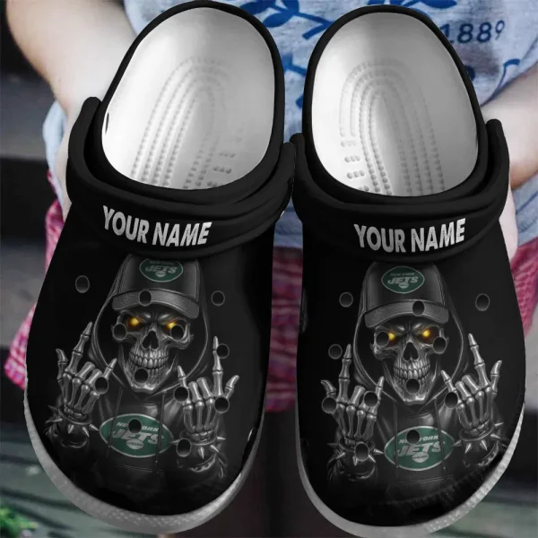 New York Jets Football Team US Skull Art Clogs Shoes Custom Name Gift For Fan BGCR442
