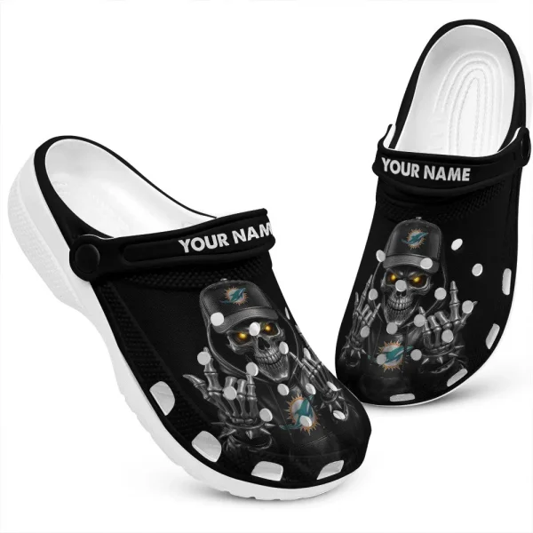 Miami Dolphins Football Team US Skull Art Clogs Shoes Custom Name Gift For Fan BGCR443 - Image 2