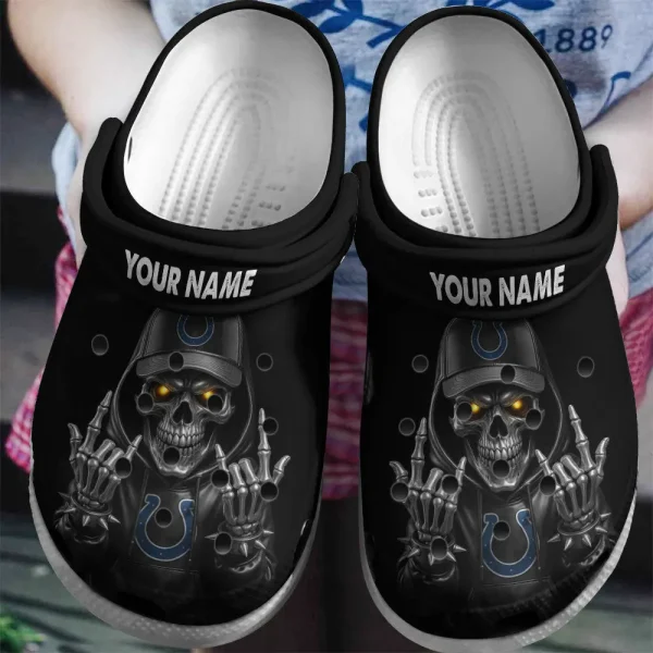 Indianapolis Colts Football Team US Skull Art Clogs Shoes Custom Name Gift For Fan BGCR450